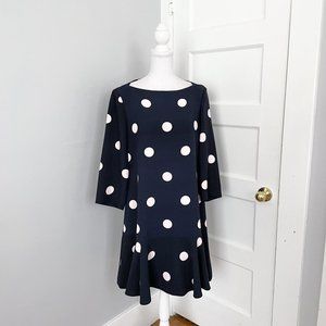 Kate Spade Navy Blue & Pink Polka Dot Spotlight Flounce Mini Dress Ink Size 12